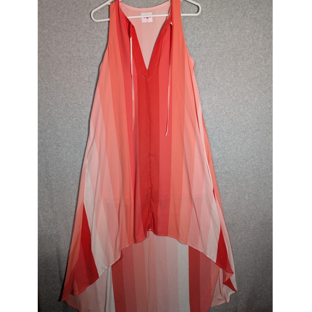 Buddy Love Striped High Low Maxi Dress Red Pink Coral Womens Small Flowy Cruise